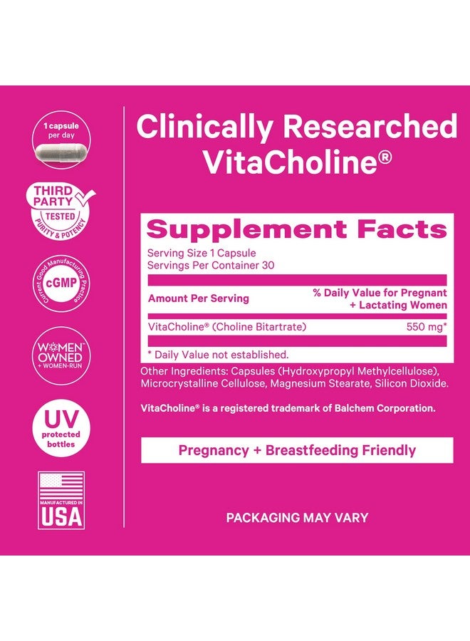 Pink Stork Choline - 550 mg Choline Bitartrate from VitaCholine for Pregnant + Postpartum Moms - Prenatal Vitamin for Fetal Cognitive Health + Breast Milk Quality - 1 Capsule Daily, 30 Count - Image 4