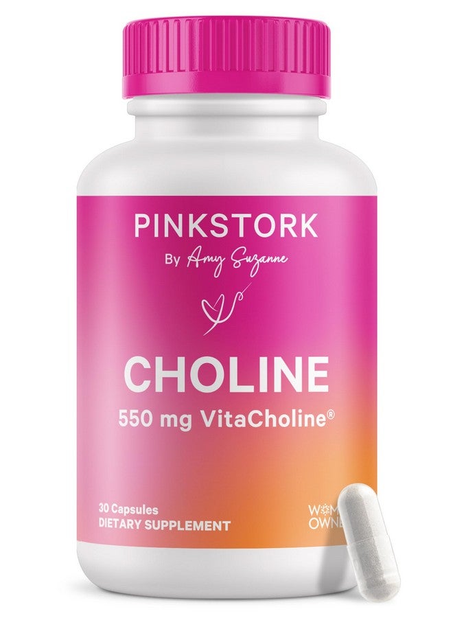 Pink Stork Choline - 550 mg Choline Bitartrate from VitaCholine for Pregnant + Postpartum Moms - Prenatal Vitamin for Fetal Cognitive Health + Breast Milk Quality - 1 Capsule Daily, 30 Count - Image 1