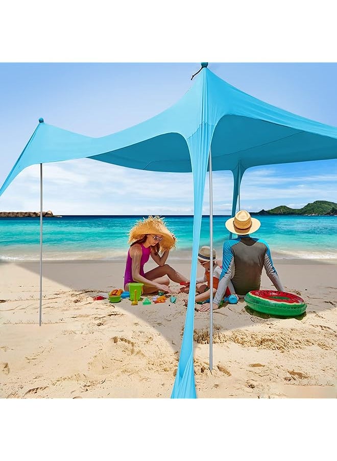 PROMASS Beach Tent Sunshade With Sand Anchor Sun Shelter Canopy Portable Anti-Wind Upf 50+ Tent With 4 Foldable Aluminum Poles For 6-8 Person Outdoor Camping Fishing Backyard Picnic (10X10 Ft, Blue)  - Image 1
