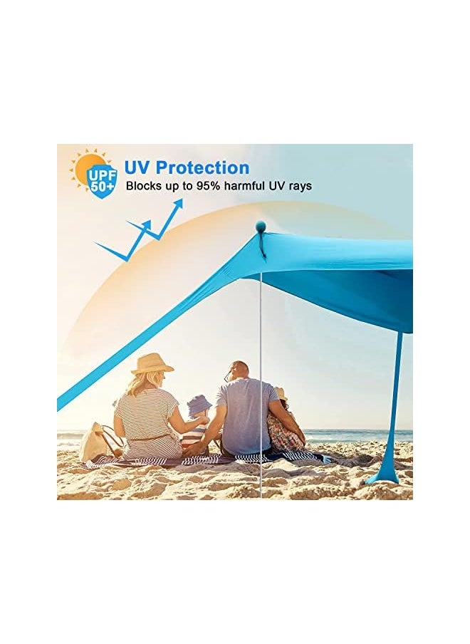 PROMASS Beach Tent Sunshade With Sand Anchor Sun Shelter Canopy Portable Anti-Wind Upf 50+ Tent With 4 Foldable Aluminum Poles For 6-8 Person Outdoor Camping Fishing Backyard Picnic (10X10 Ft, Blue)  - Image 3