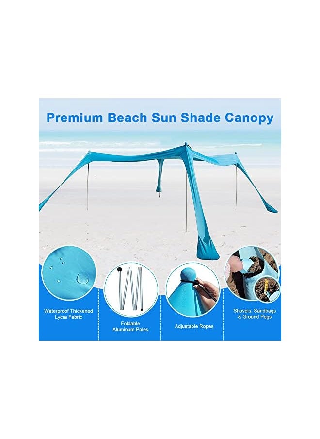 PROMASS Beach Tent Sunshade With Sand Anchor Sun Shelter Canopy Portable Anti-Wind Upf 50+ Tent With 4 Foldable Aluminum Poles For 6-8 Person Outdoor Camping Fishing Backyard Picnic (10X10 Ft, Blue)  - Image 5