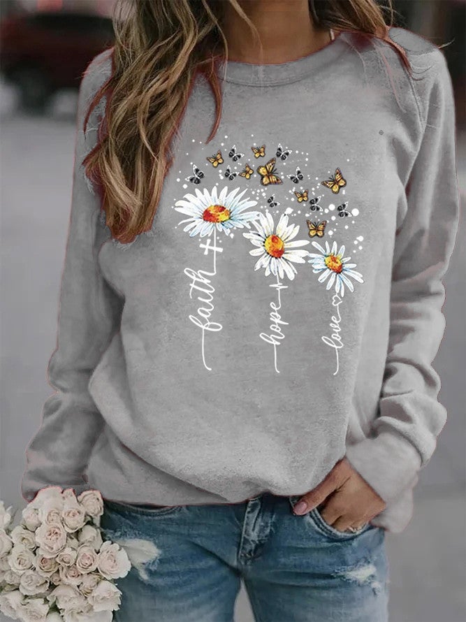 Animal Print Round Neck Womens Sweatshirt gray without cap