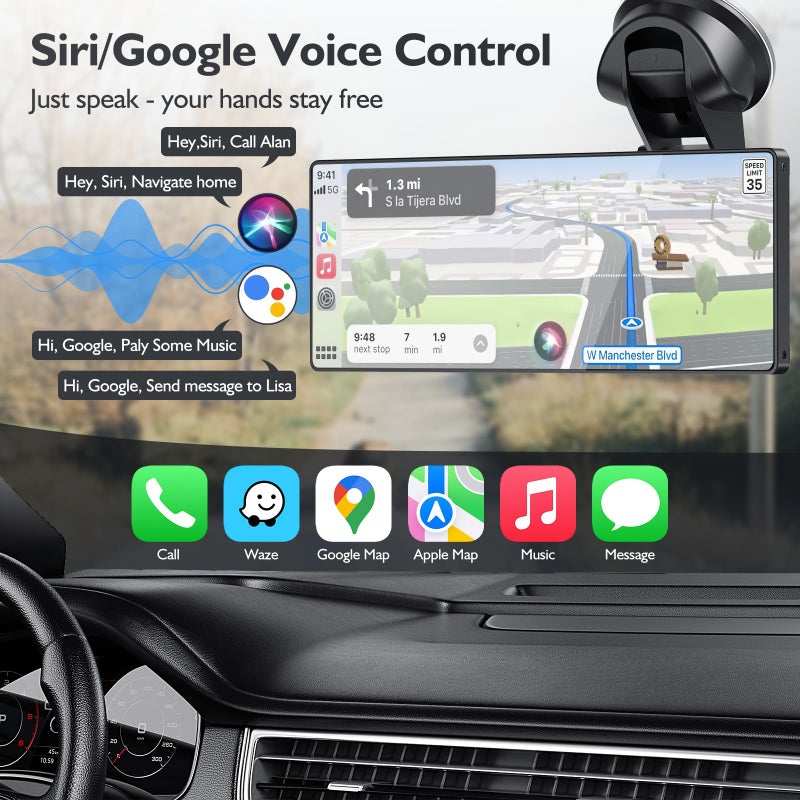 Missee 10.26" Portable Carplay Screen for Car, 4K HD Car Stereo Touch Screen with Apple CarPlay and Android Auto, 4K Dash Cam, 1080P Backup Camera, Mirror Link, Voice Control, Bluetooth, GPS, AUX/FM - Image 3