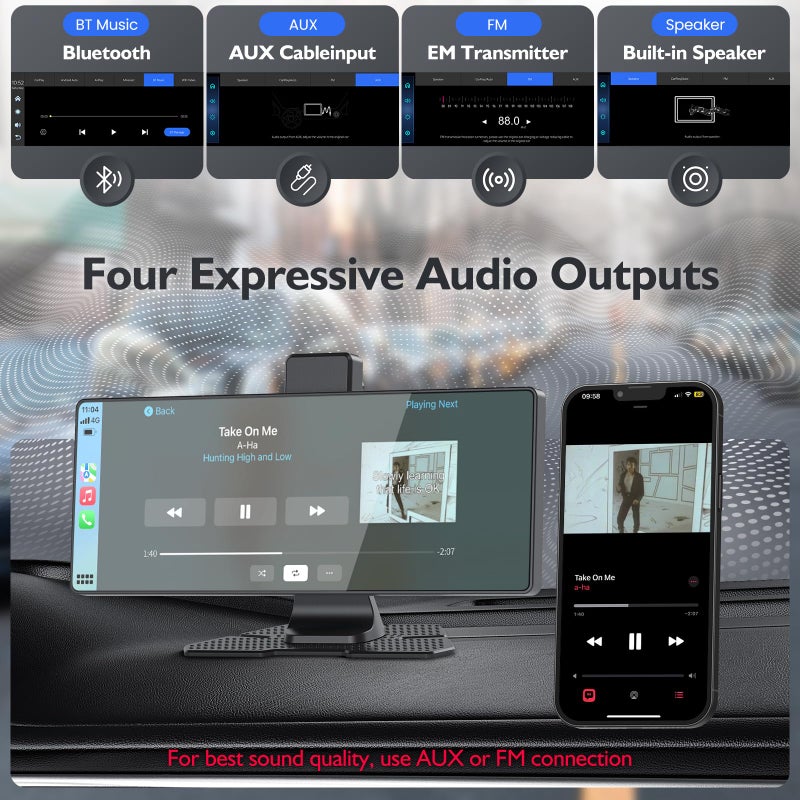 Missee 10.26" Portable Carplay Screen for Car, 4K HD Car Stereo Touch Screen with Apple CarPlay and Android Auto, 4K Dash Cam, 1080P Backup Camera, Mirror Link, Voice Control, Bluetooth, GPS, AUX/FM - Image 5