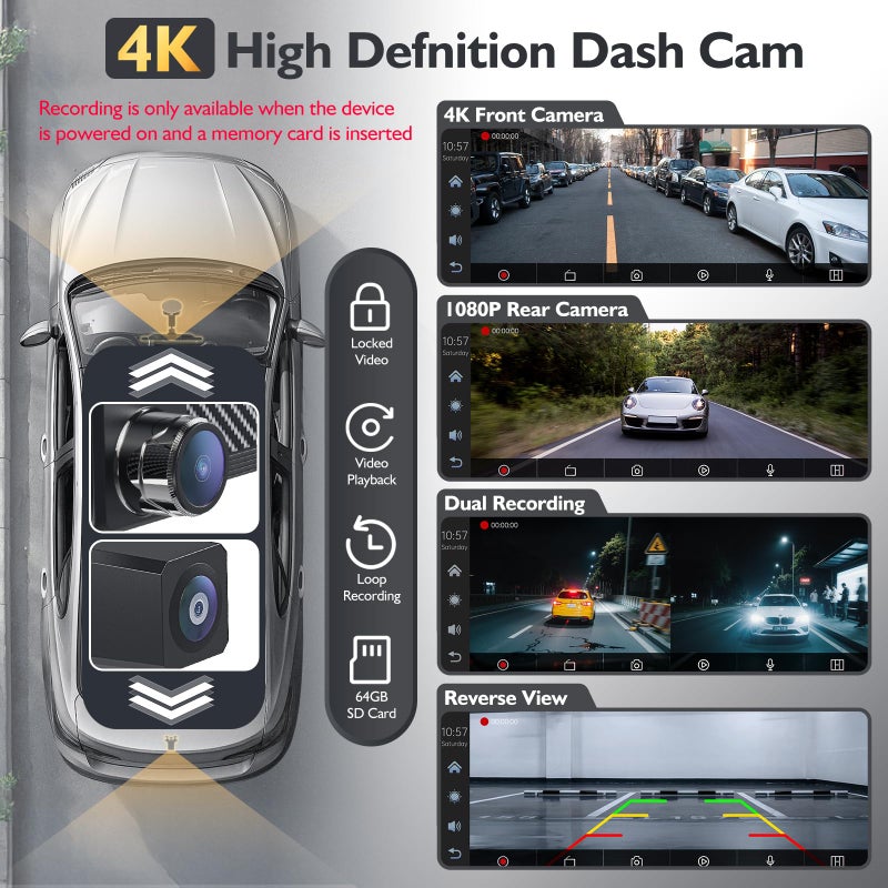 Missee 10.26" Portable Carplay Screen for Car, 4K HD Car Stereo Touch Screen with Apple CarPlay and Android Auto, 4K Dash Cam, 1080P Backup Camera, Mirror Link, Voice Control, Bluetooth, GPS, AUX/FM - Image 4