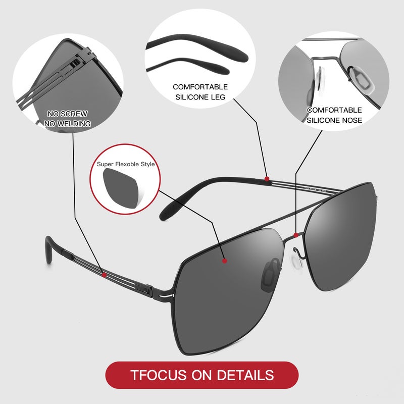 بوكيلار نظارات شمسية رجالية منتفخة من PUKCLAR، نظارات طيار، إطار من الفولاذ المقاوم للصدأ خفيف الوزن، نظارات شمسية رجعية مع حماية من الأشعة فوق البنفسجية UV400، مناسبة للقيادة، الصيد، والتخييم - Image 4