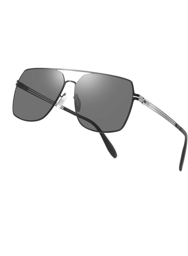 بوكيلار نظارات شمسية رجالية منتفخة من PUKCLAR، نظارات طيار، إطار من الفولاذ المقاوم للصدأ خفيف الوزن، نظارات شمسية رجعية مع حماية من الأشعة فوق البنفسجية UV400، مناسبة للقيادة، الصيد، والتخييم - Image 1