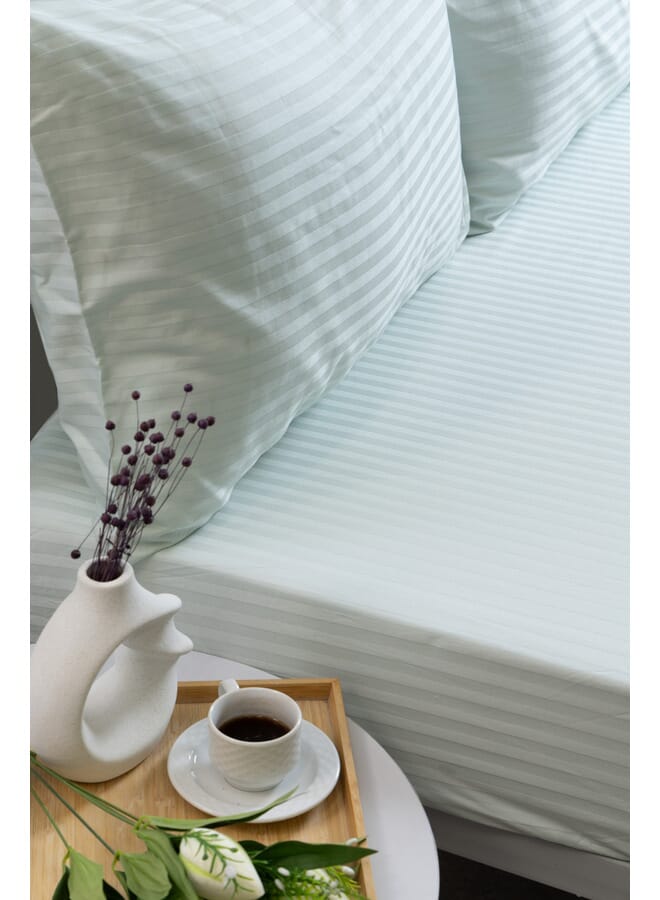MEHALLA Fitted Sheet Set-Satin Stripe 1cm 1 Bed Sheet - 1Pillowcases -120*200+35cm - 100% Egyptian Cotton - Image 1