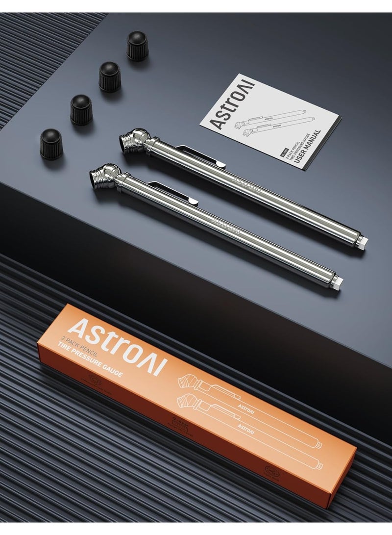 أسترواي جهاز قياس ضغط الإطارات AstroAI Pencil، عبوتان (10-75PSI ±2% Span)، مقياس ضغط هواء للإطارات، هيكل من الفولاذ المقاوم للصدأ وفوهة مصنوعة من المعدن، 3 قياسات للسيارات والدراجات والمركبات - Image 2