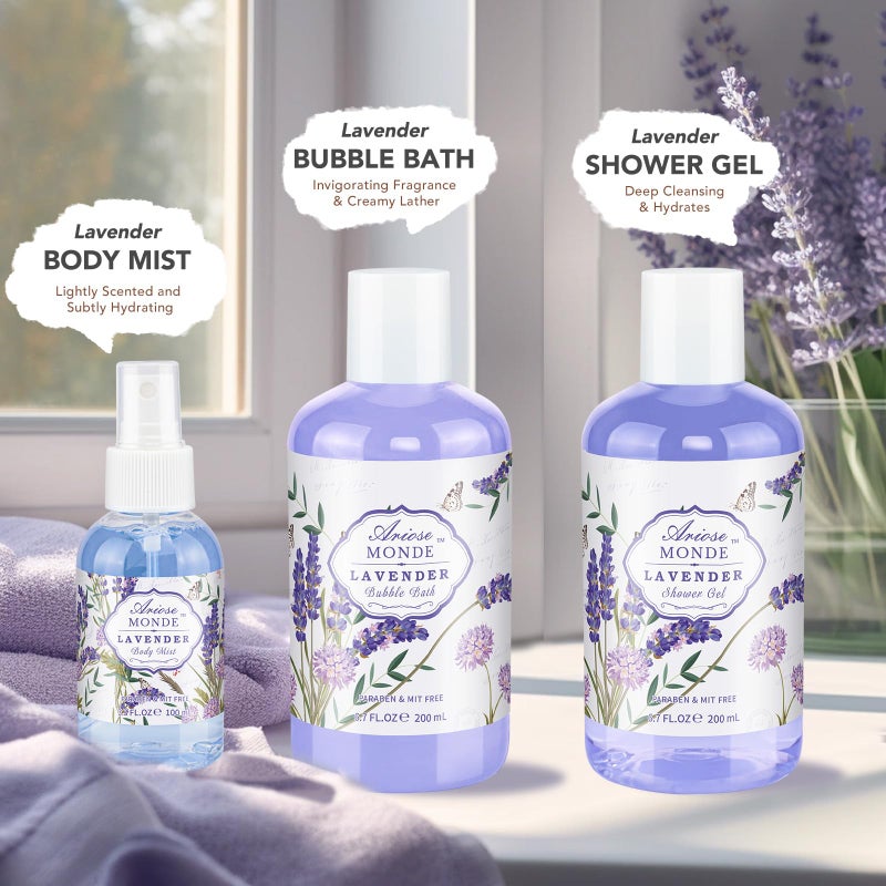 ArioseMonde مجموعة هدايا سلة حمام سبا، برائحة اللافندر والياسمين، مجموعة سلة هدايا سبا منزلية للنساء، تتضمن غسول الجسم، جل الاستحمام، أملاح الاستحمام، حمام الفقاعات، رذاذ الجسم، صابون الاستحمام، كرة الاستحمام - Image 3