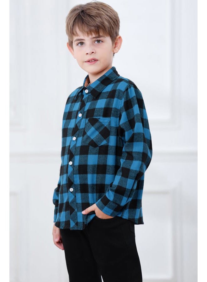 Betusline Men & Boys Plaid Flannel Snap Shirts Long Sleeve Button Down Casual Shirts, C# Black+blue, 18-24 Months - Image 5