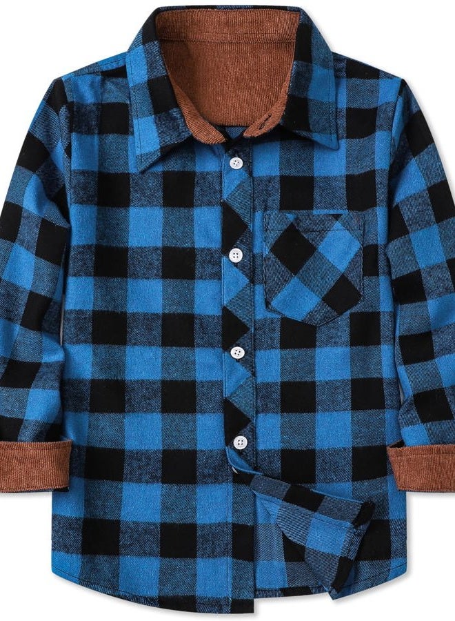 Betusline Men & Boys Plaid Flannel Snap Shirts Long Sleeve Button Down Casual Shirts, C# Black+blue, 18-24 Months - Image 1