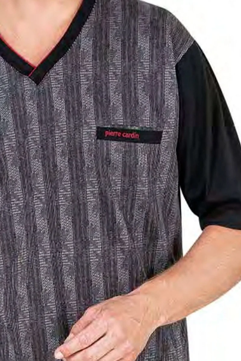 pierre cardin 6052 Men's Short Sleeve Jacquard 3-Piece Pajama Set-Black