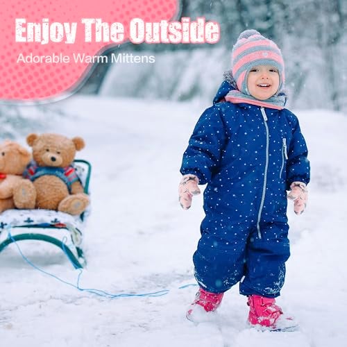 Fynnsure Toddler Mittens Baby Waterproof Snow Gloves Kids Ski Snow Gloves Cold Weather Mittens for Boys Girls Pink Dinosaur 2-4 Years - Image 5