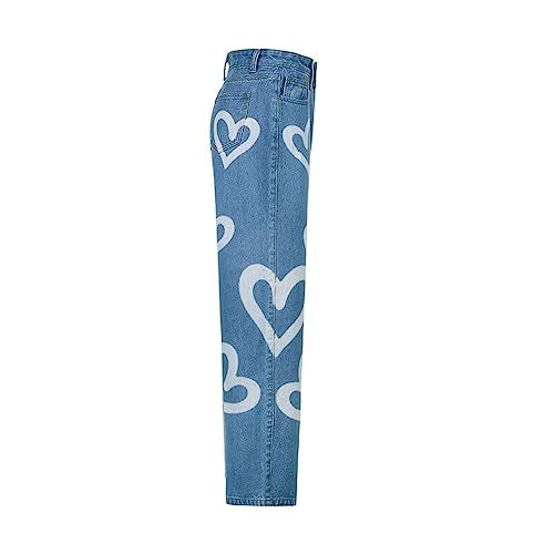 HBER Heart Print Jeans for Women Fashion Wide Leg High Waist Denim Pants Boyfriend Jeans Loose Fit Vintage Jeans for Teen Girls - Image 4