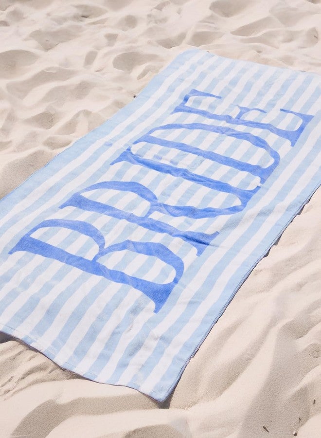 xo, Fetti Bride Blue Stripe Beach Towel - 100% Cotton | Bachelorette Decorations, Coastal Bridal Shower Gift, Poolside Bride to Be, Bridesmaid Gift, Beach Bach Supplies - Image 3