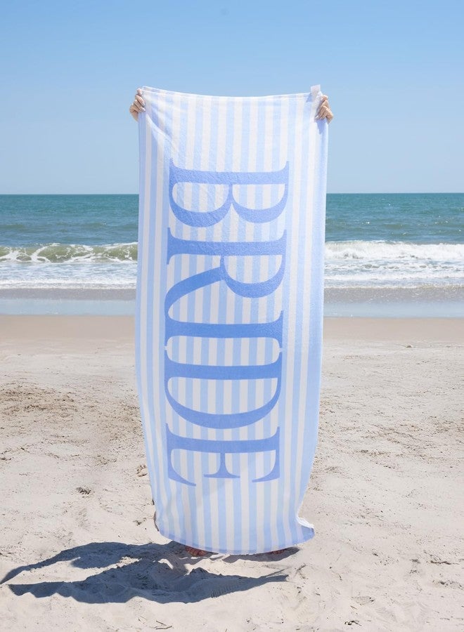 xo, Fetti Bride Blue Stripe Beach Towel - 100% Cotton | Bachelorette Decorations, Coastal Bridal Shower Gift, Poolside Bride to Be, Bridesmaid Gift, Beach Bach Supplies - Image 5