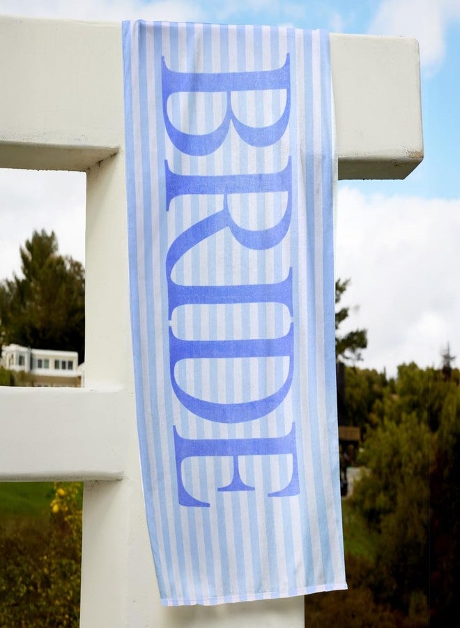 xo, Fetti Bride Blue Stripe Beach Towel - 100% Cotton | Bachelorette Decorations, Coastal Bridal Shower Gift, Poolside Bride to Be, Bridesmaid Gift, Beach Bach Supplies - Image 1