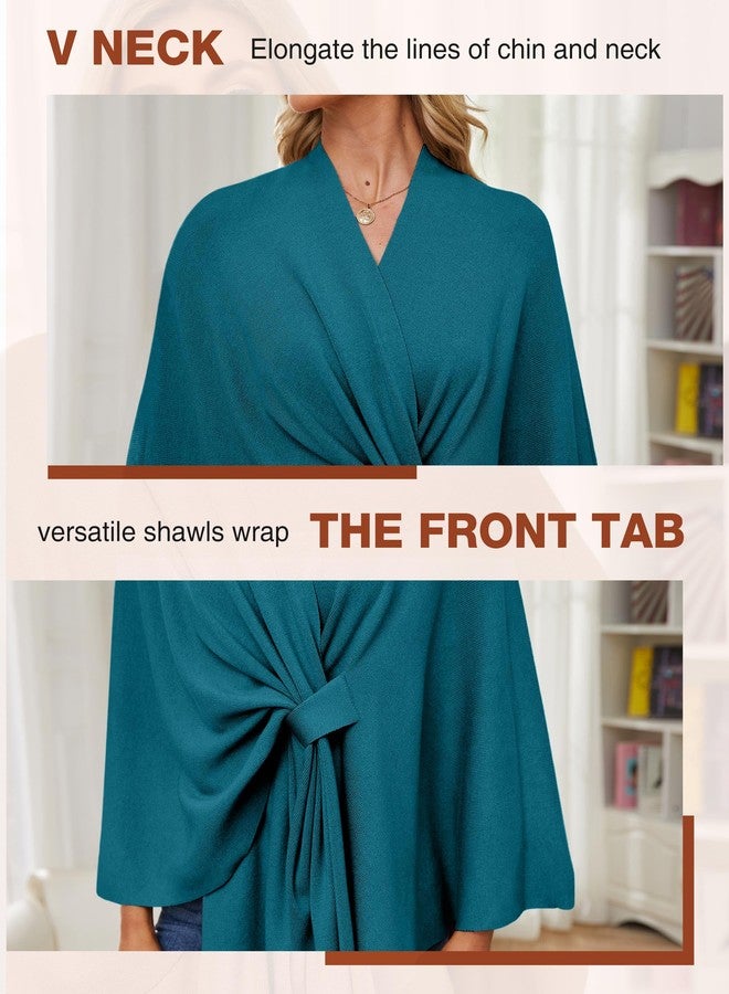 PULI Women's Elegant Shawl Wraps Soft Open Front Poncho Sweater for Spring Fall Winter dark Cyan - Image 5