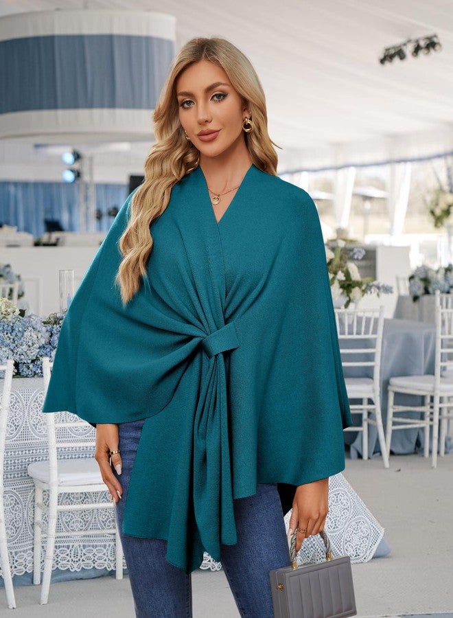 PULI Women's Elegant Shawl Wraps Soft Open Front Poncho Sweater for Spring Fall Winter dark Cyan - Image 3