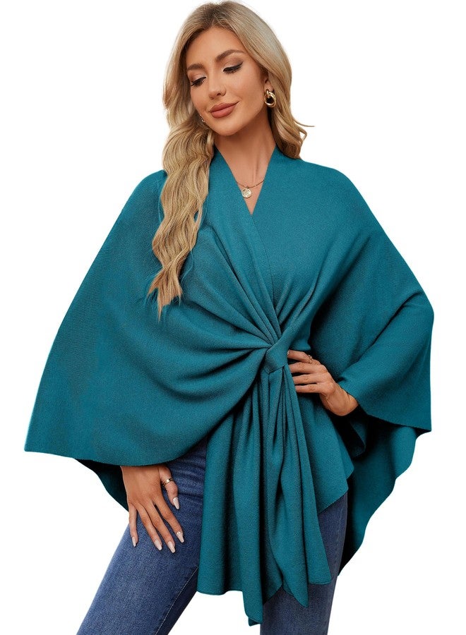 PULI Women's Elegant Shawl Wraps Soft Open Front Poncho Sweater for Spring Fall Winter dark Cyan - Image 1