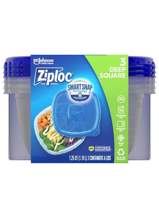 Ziploc Storage Containers Medium Square 3 Pack One Press Seal 1.25Q - Image 1
