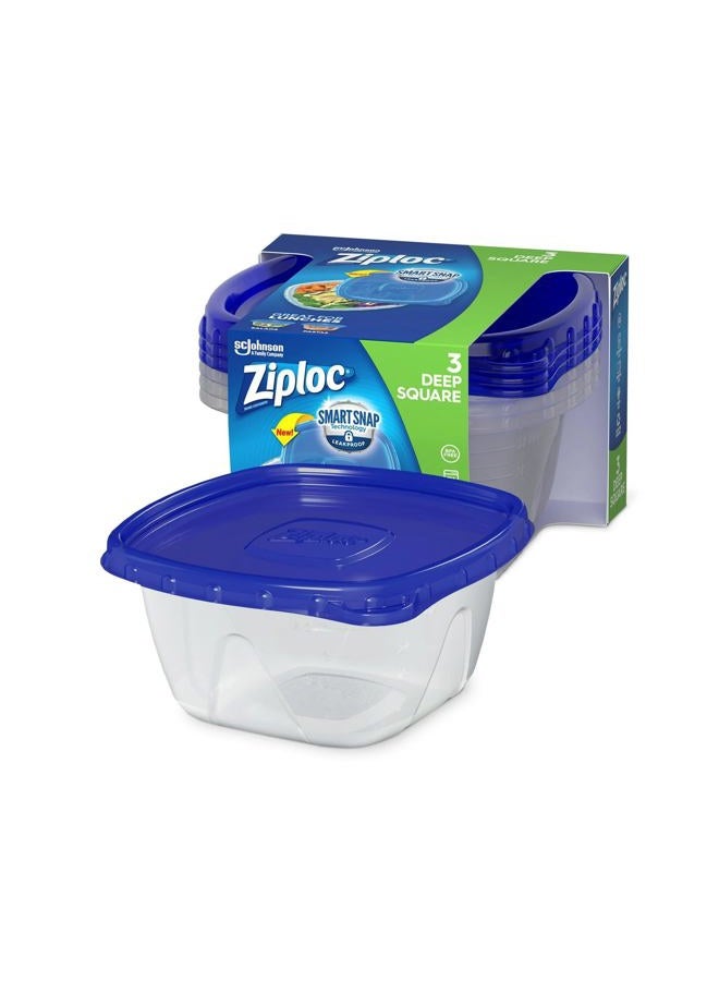 Ziploc Storage Containers Medium Square 3 Pack One Press Seal 1.25Q - Image 2