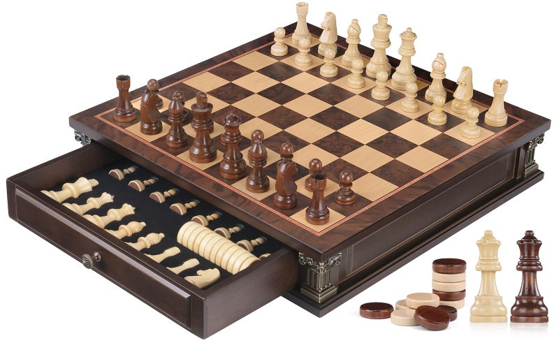 Peradix Magnetic Chess Set with 2 Builtin Storage Drawers 15 Wooden Strategy Board Games 2 Extra Queens Luxury Magnet Chess Game for Adults Kids and Family Game Night Gift Package - Image 3