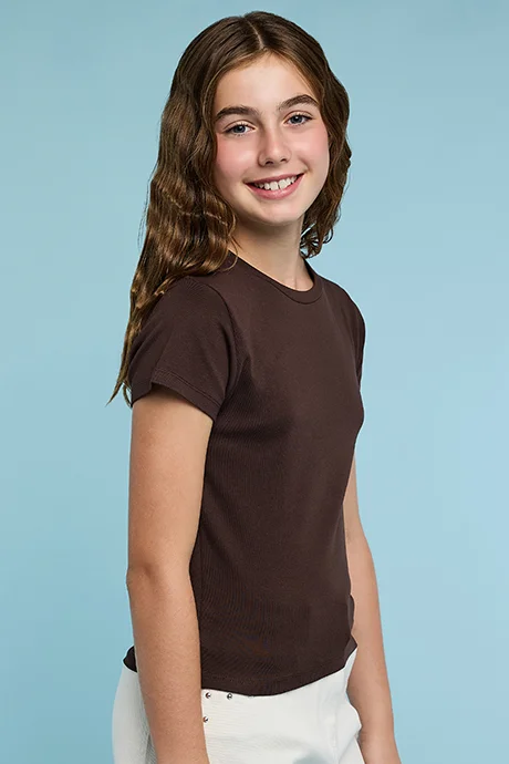 أر أند بي Solid T-Shirt with Crew Neck and Short Sleeves