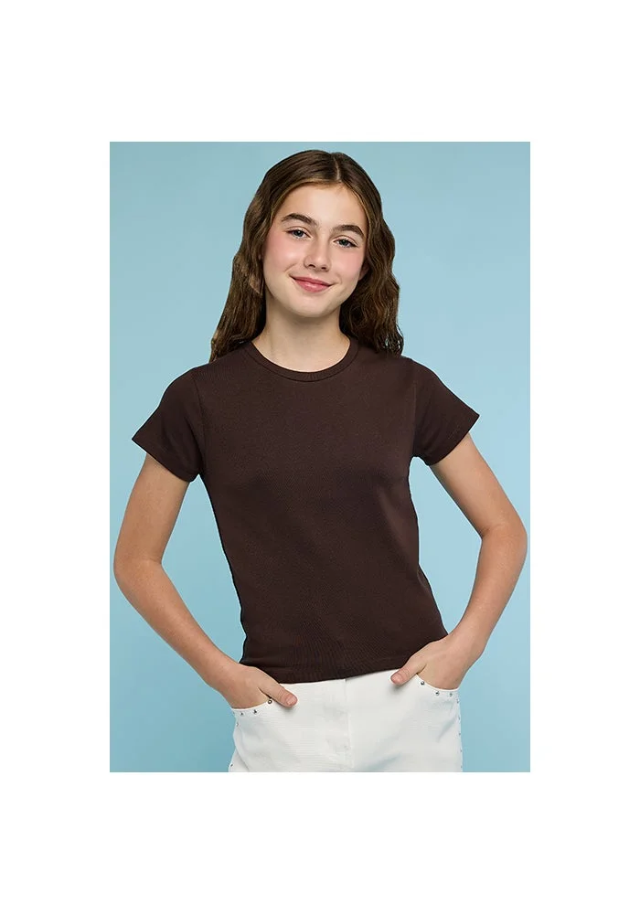 أر أند بي Solid T-Shirt with Crew Neck and Short Sleeves