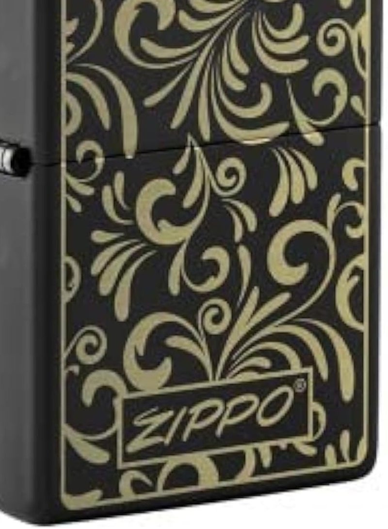 زيبو ولاعة بتصميم زهور ذهبية مقاومة للرياح من زيبو  -أسود مطفي - 48152 218 - Image 2