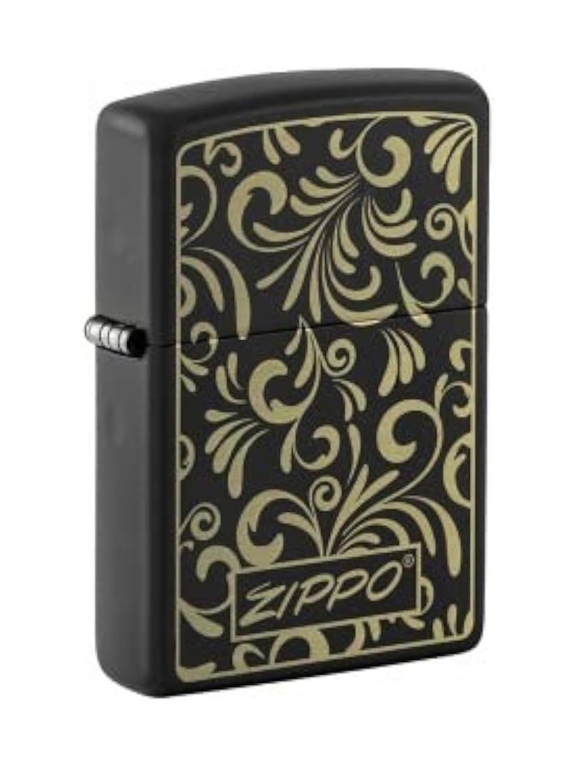 زيبو ولاعة بتصميم زهور ذهبية مقاومة للرياح من زيبو  -أسود مطفي - 48152 218 - Image 1