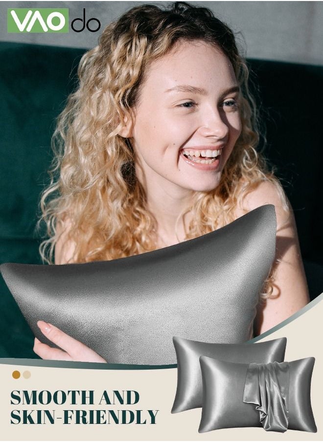 VAOdo 2 Silk Pillowcase Set Soft Breathable (Queen Size 51*102CM, Dark Grey)  - Image 4