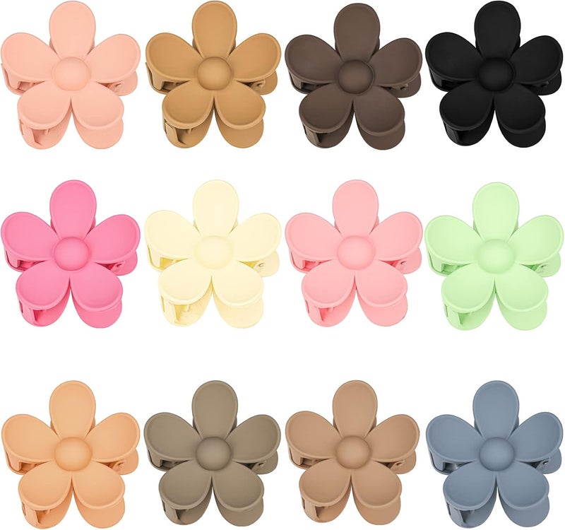 Messen 12 Pieces Flower Claw Clips for Women Girls - Large, Strong Hold Jaw Clips in 12 Matte Colors for Thick and Thin Hair - Image 1