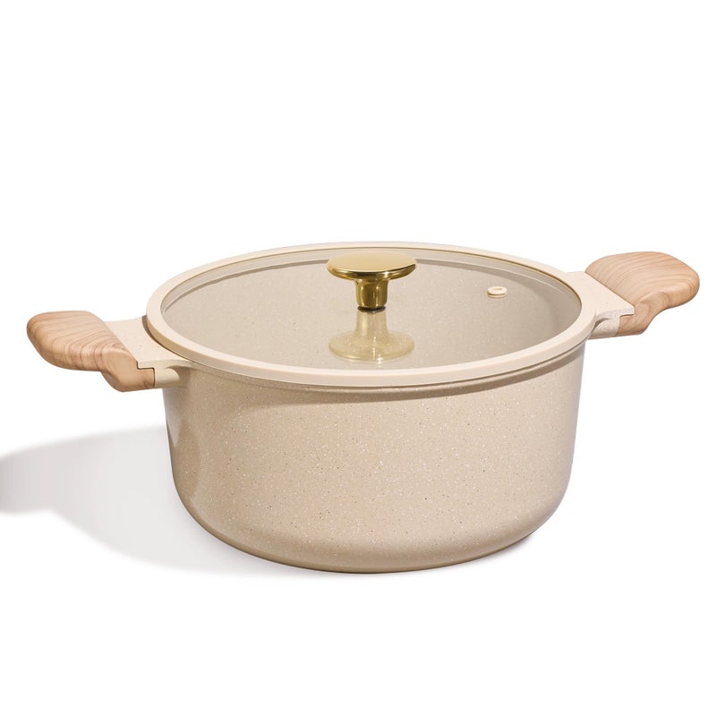 CAROTE 5 Qt Nonstick Stock Pot with Lid Soup Pot, Ceramic 5 Quart Casserole with Lid, Easy to Clean Non Stick Cooking Pot Cookware PFOA Free, Ceramic Oatmeal - Image 1