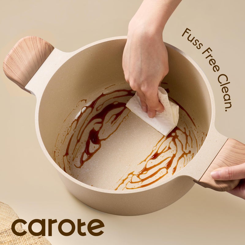 CAROTE 5 Qt Nonstick Stock Pot with Lid Soup Pot, Ceramic 5 Quart Casserole with Lid, Easy to Clean Non Stick Cooking Pot Cookware PFOA Free, Ceramic Oatmeal - Image 3