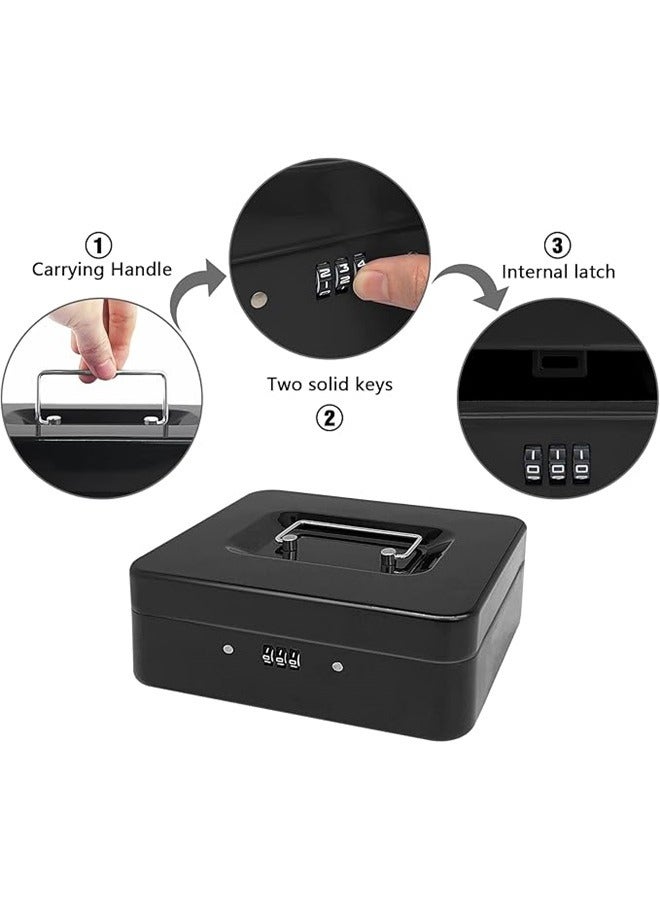 صندوق النقد الصلب مع قفل مزيج ، منظم أموال معدنية صغيرة مع صينية قابلة للإزالة ، صندوق تخزين نقدي مع غطاء قابل للقفل (أسود - 20*16*9cm) - Image 4