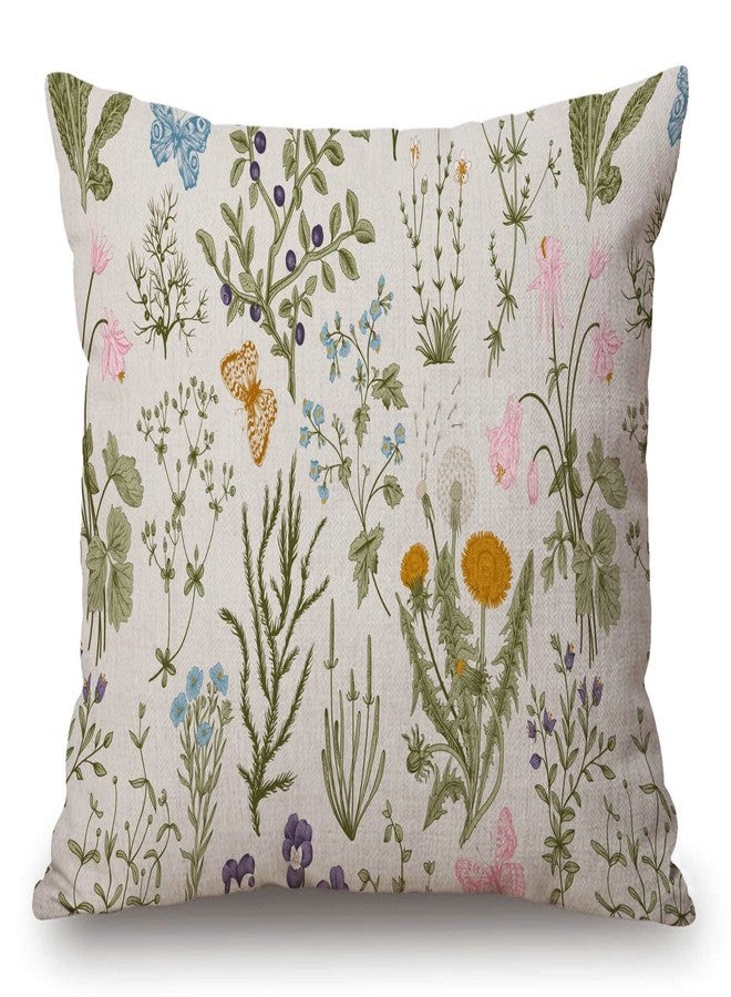 Solekla Vintage Garden Plants with Herbs Flowers Botanical Cotton Linen Decorative Throw Pillow Case Cushion Cover Pillowcase for Couch Sofa Bed,12 X 20 Inches - Image 1