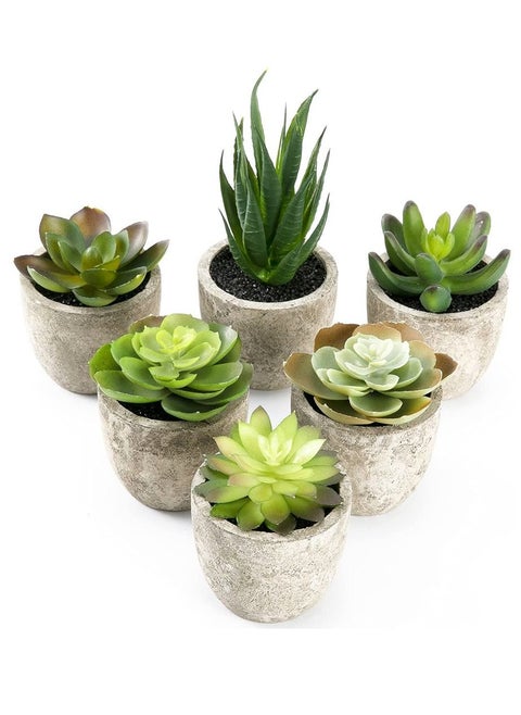 6-Piece Artificial Succulent Plant With Pot Green/Grey