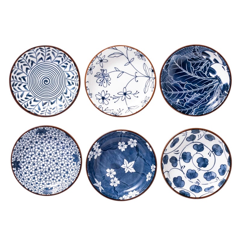 Swuut Japanese Style Ceramic Dipping Bowls,Side Soy Sauce Dishes for Sushi,Sauce,Snack,Dip,3 Oz Small Blue and White Pinch Bowl for Kitchen Prep - Set of 6 (4 inch) - Image 1