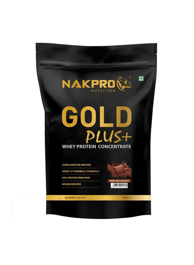 NAKPRO Gold Plus+ Whey Protein Concentrate with Digestive Enzymes | 25.46g Protein, 5.57g BCAA | Added Vitamins & Minerals (1 Kg, Double Rich Chocolate) - Image 1