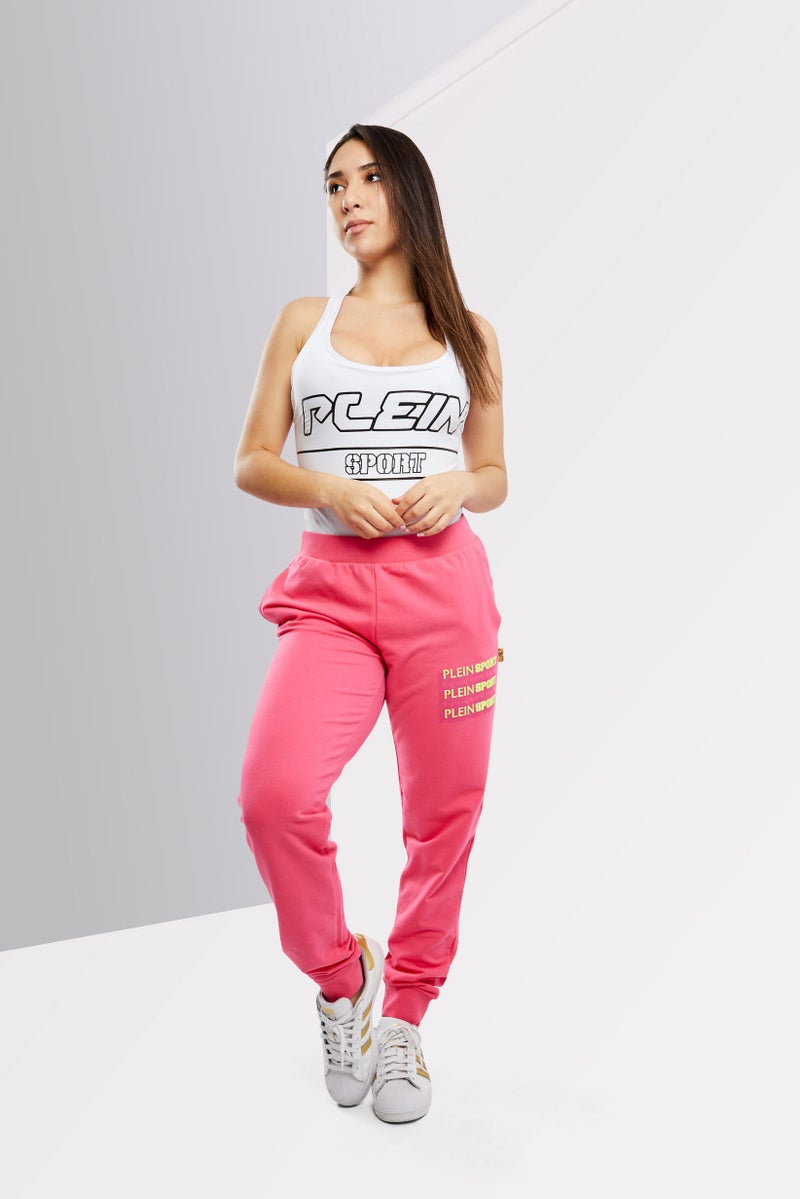 PHILIPP PLEIN Plein Sport Women Sportswear Fit Brand Logo Training Pants, Pink - Image 4