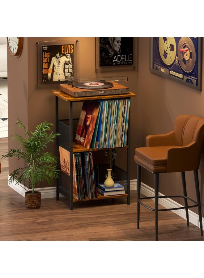 Forthcan Record Player Stand Up to 200 Albums, Vinyl Storage Table with Extended Wooden Desktop, Record Player Holder for Albums, Vinyl Stand End Table Storage Rack for Bedroom & Living Room - Image 1