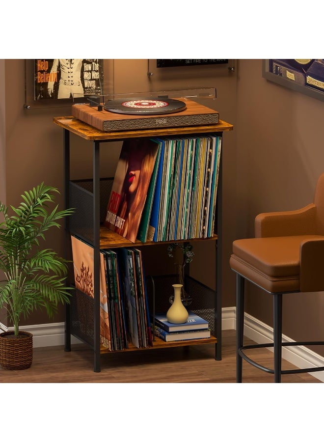 Forthcan Record Player Stand Up to 200 Albums, Vinyl Storage Table with Extended Wooden Desktop, Record Player Holder for Albums, Vinyl Stand End Table Storage Rack for Bedroom & Living Room - Image 3