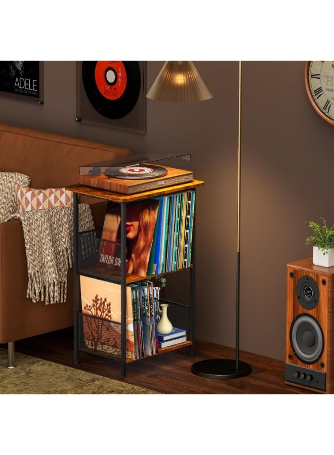 Forthcan Record Player Stand Up to 200 Albums, Vinyl Storage Table with Extended Wooden Desktop, Record Player Holder for Albums, Vinyl Stand End Table Storage Rack for Bedroom & Living Room - Image 2