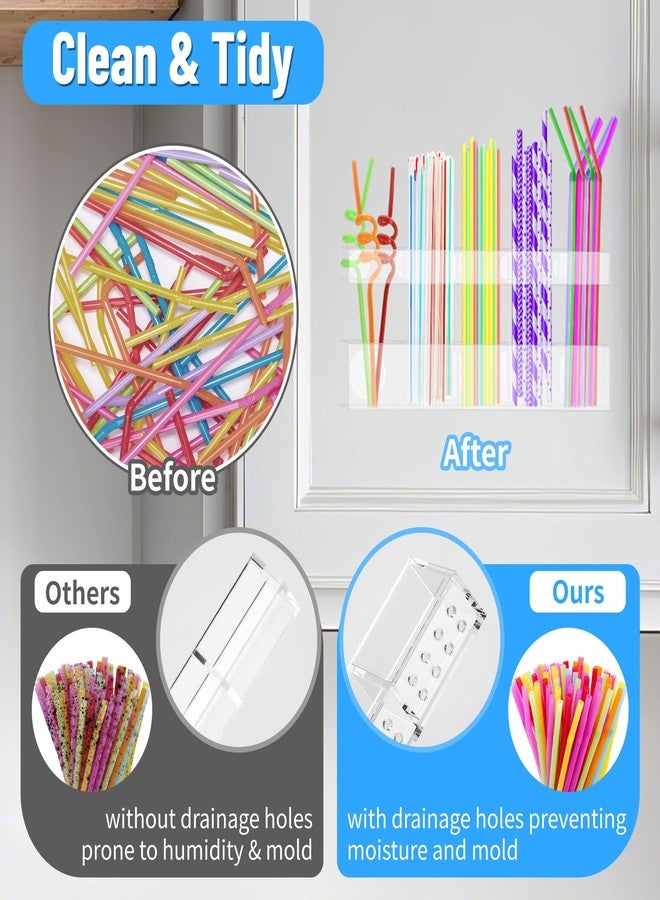 SelfTek 9.8” Straw Holder Organizer for Cabinet Door - Acrylic Cabinet Straw Holder Organizer with Adhesive & Magnetic Tape, Reusable Storage for Kitchen Cupboard Fridge Door (Clear) - Image 3