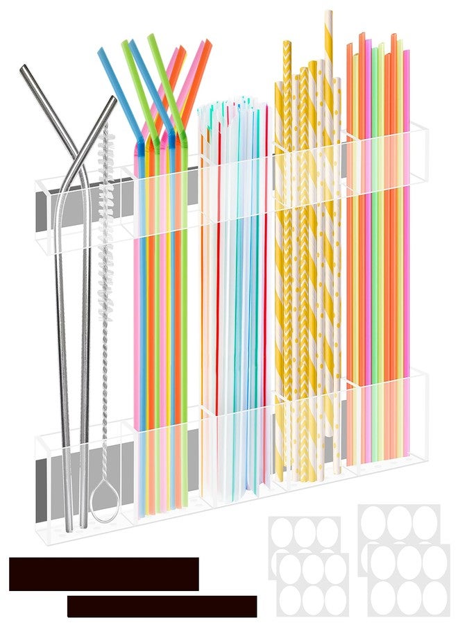 SelfTek 9.8” Straw Holder Organizer for Cabinet Door - Acrylic Cabinet Straw Holder Organizer with Adhesive & Magnetic Tape, Reusable Storage for Kitchen Cupboard Fridge Door (Clear) - Image 1