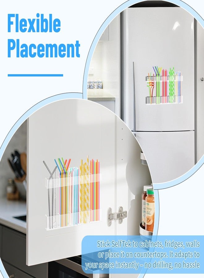 SelfTek 9.8” Straw Holder Organizer for Cabinet Door - Acrylic Cabinet Straw Holder Organizer with Adhesive & Magnetic Tape, Reusable Storage for Kitchen Cupboard Fridge Door (Clear) - Image 2