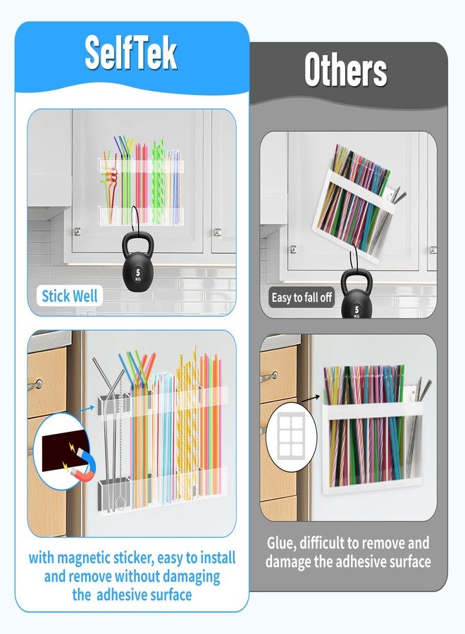 SelfTek 9.8” Straw Holder Organizer for Cabinet Door - Acrylic Cabinet Straw Holder Organizer with Adhesive & Magnetic Tape, Reusable Storage for Kitchen Cupboard Fridge Door (Clear) - Image 5