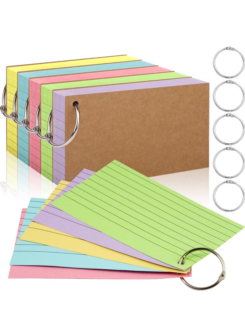 Generic 250 Pcs Index Cards With Ring, 7.6x12.7 cm Flash Cards With Rings, Colored Heavy Notecards With Ring, Punched Lined Study Cards For School, College, Home, Office, Memory, To Do List (5 Colors)  - Image 1